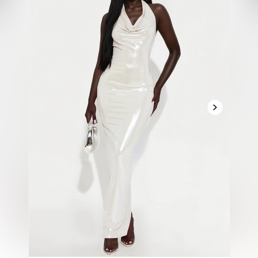 Fashion Nova Shimmering Cream Maxi Dress- Size 1X